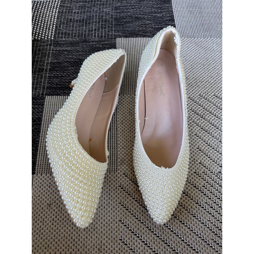 Crystal Queen Faux Pearl Pumps Womens 43 Ivory Kitten Heel Wedding Bridal Shoes